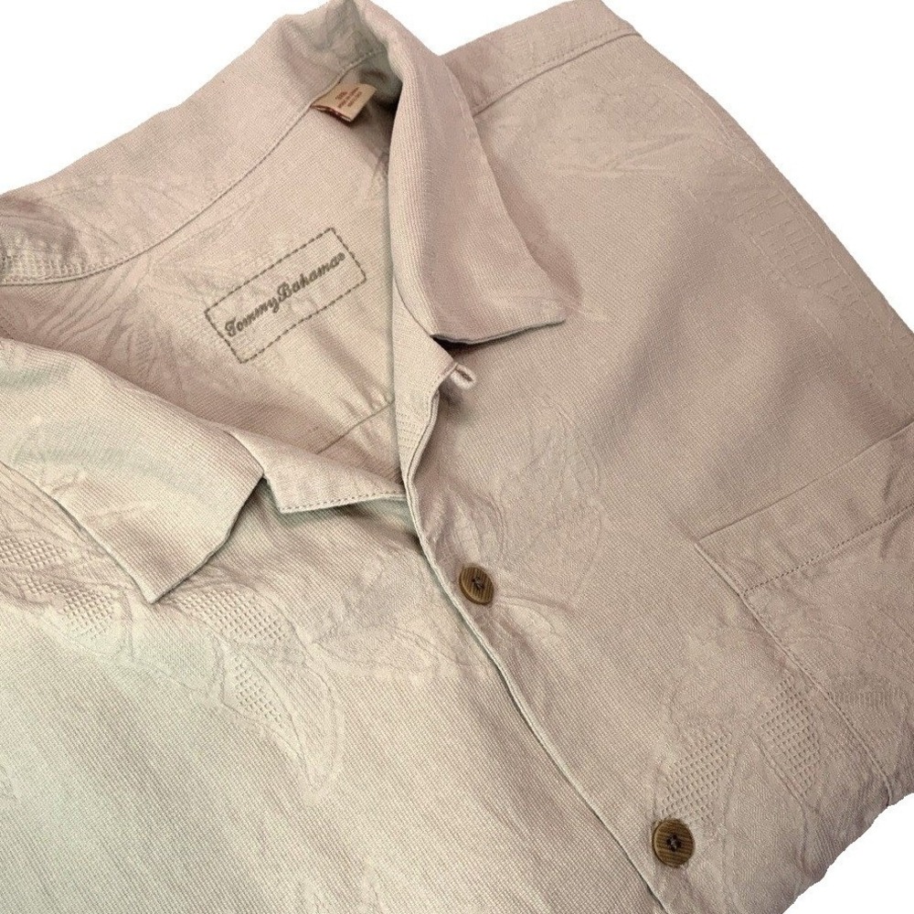 Tommy Bahama 3XL 100% Silk Short Sleeve Button Up Shirt Beige Camp Beach